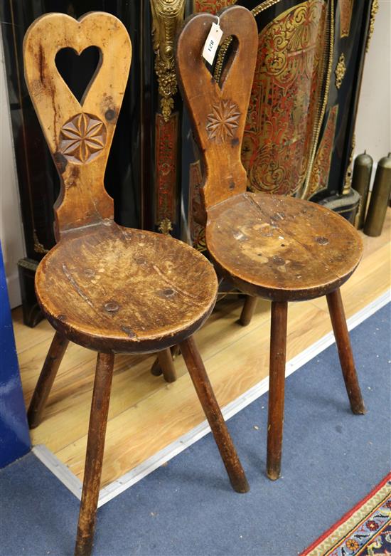Two French rustic deal chairs